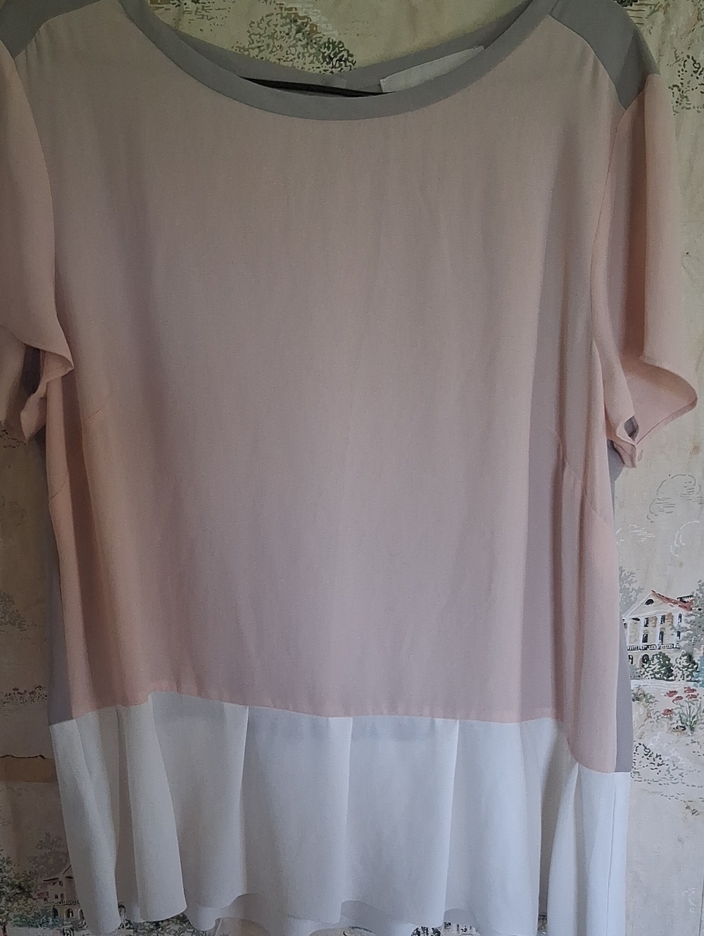 LOFT Blush Pink and White Short-Sleeve Tunic